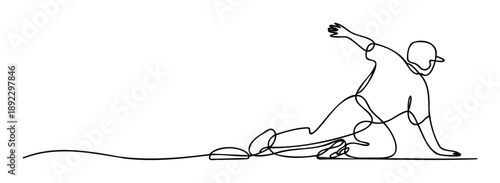 Dynamic continuous line drawing of a person actively skateboarding or snowboarding, perfect for sports event promotions, youth culture content, and athletic brand marketing materials.