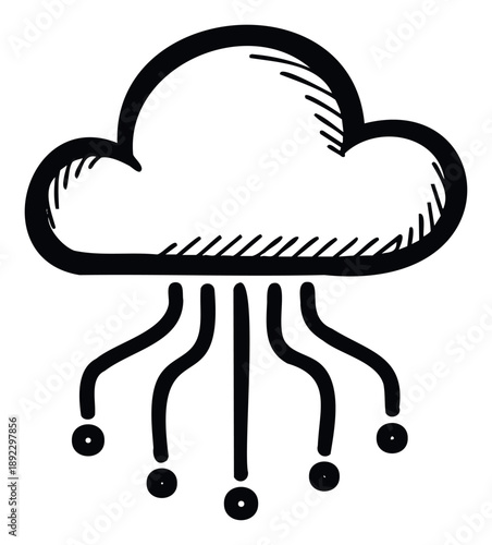 Hand drawn cloud computing icon representing data storage and network connectivity for modern technology applications and infrastructure services