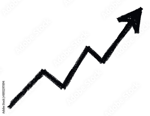 A textured black jagged upward arrow depicting a financial growth trend and positive progress for business presentations, market analysis, and economic reports