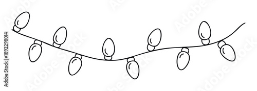 Simple outline drawing of a cheerful garland with multiple light bulbs, perfect for enhancing Christmas holiday themes, winter season graphics, and celebration event designs.