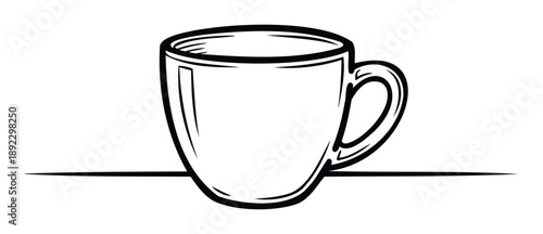 Simple black outline drawing of a cup or mug with a handle perfect for beverage related branding materials menu designs and cafe signage