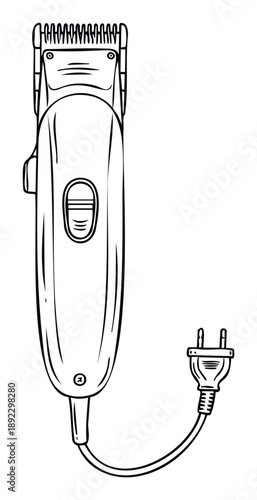 Professional hair clipper with a power cord and electric plug for barbershop services and personal grooming, perfect for health and beauty projects