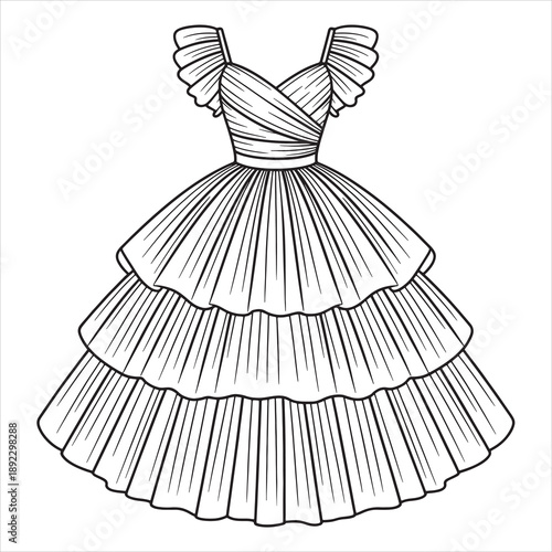 vector illustration of a tulle dress coloring page
