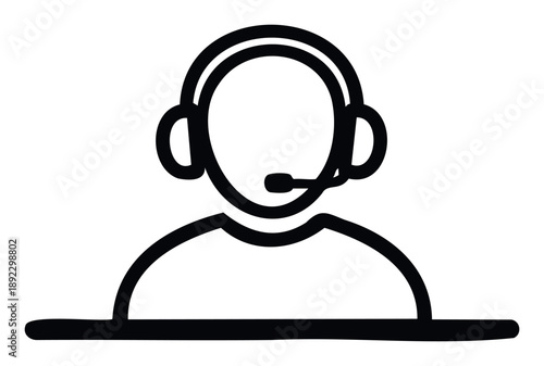Simplified customer service representative icon featuring a professional wearing a headset with a microphone, ideal for tech support branding and communication interface graphics.