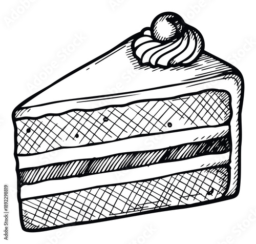 Delicious layered cake slice dessert with berry topping perfect for bakery menus confectionery packaging food blogs or recipe books