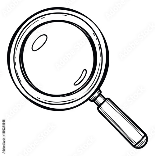 A hand drawn sketch of a magnifying glass symbolizing search investigation and scientific discovery perfect for educational materials research presentations or business problem solving