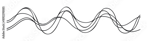 Dynamic black lines creating an abstract wave movement suitable for modern technology presentations, sound engineering graphics, or contemporary projects requiring visual impact.