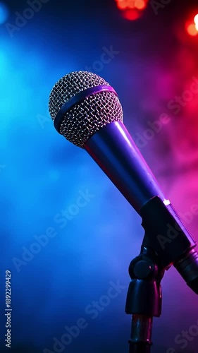 Wallpaper Mural A microphone on a stand in front of a stage with colorful lights Torontodigital.ca