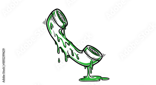 A vintage telephone receiver, coated in vibrant green slime, creates a quirky and unusual visual, suggesting a strange or unsettling communication.