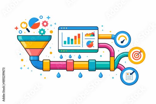 Data visualization funnel with analytics dashboard and performance metrics