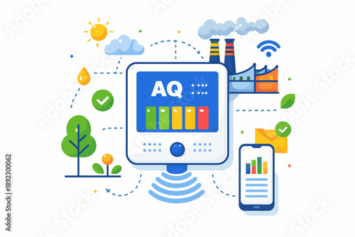 Air quality monitoring system with digital sensor and environmental icons