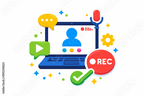 Colorful online video conference tools and icons