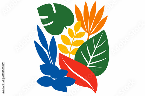 Colorful abstract tropical leaves design in bold geometric shapes