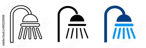 Shower Icon Set in Outline, Filled and Colorful Styles for Hygiene and Bathroom Concepts, Vector Illustration, Isolated on Transparent Background