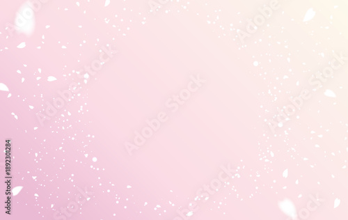 Pink spring background with falling cherry blossom petals and glowing particles. Magic floral circle frame.
