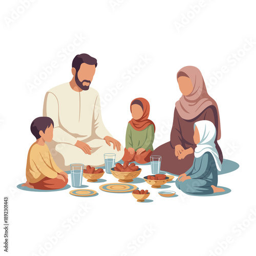 Gathering of Blessedness: A depiction of a close-knit family, sharing a meal together, embodies themes of togetherness, compassion, and spiritual enrichment. Embracing cultural richness.
