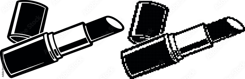 Fototapeta premium Black lipstick in a tube partially open graphic illustration on transparent background
