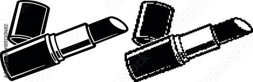 Black lipstick in a tube partially open graphic illustration on transparent background