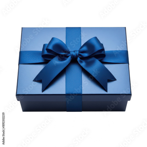 Elegant blue gift box with bow isolated on transparent background