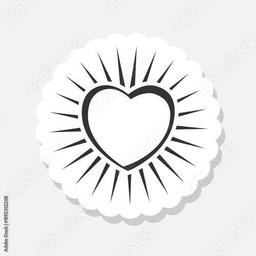 Heart sun sign sticker isolated on gray background