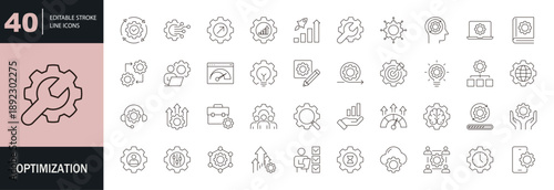Optimization icon set. Editable line icons. Vector illustration.