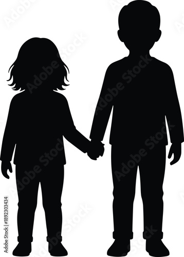 Children silhouette holding hands vector illustration symbolizing friendship unity family safety innocence childhood bond togetherness concept love care protection trust