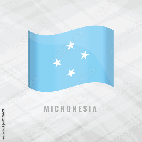 3D illustration of the waving flag of Micronesia. Vector national symbol of the Federated States of Micronesia on a grey background. Features four white stars on a light blue field.