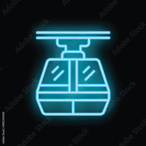 Neon icon of cable car cabin representing transportation concept