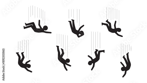 Dynamic Falling Diver Silhouettes in Minimal Flat Design Vector Illustration
