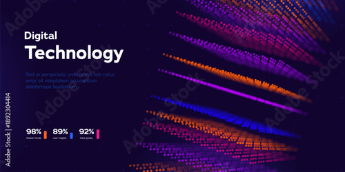 Futuristic Digital Technology Background With Glowing Dots And Data Lines Representing Big Data And Modern Stack Systems. Data Visualisation Concepts. Digital Technologies. Vector Illustration.