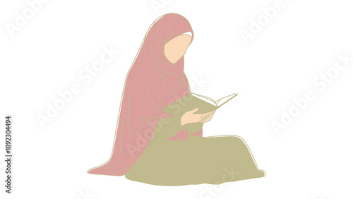 Serene Contemplation: An illustration of a woman in modest attire, engrossed in reading, evokes a sense of peace and contemplation.