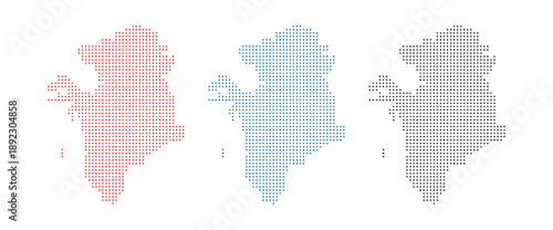 Greenland Map Set in Pixel Art Style with Three Different Colors Isolated on White Background