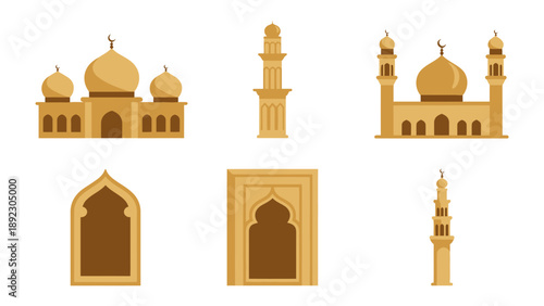 Sacred Architecture: A collection of meticulously crafted, golden-hued architectural elements, evoking a sense of solemnity and spiritual significance.