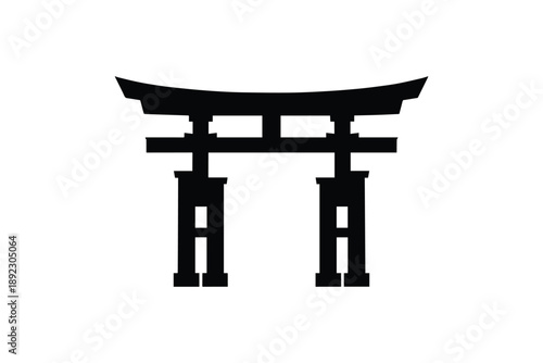 Traditional japanese torii gate black and white icon illustration isolated on white background