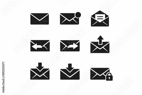 Email icon set: incoming, outgoing, read, unread, encrypted, notification