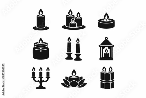 Assorted candle vector set: variety of decorative candle designs