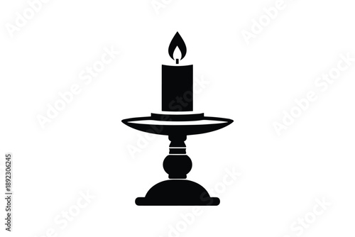 Lit candle on a candlestick black and white icon illustration isolated on white background