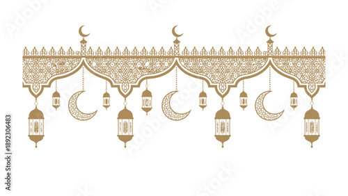 Elegant Festive Ornament: a mesmerizing design of a decorative element, embellished with moon crescent and lanterns