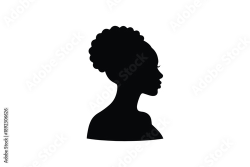 Silhouette profile of woman with elaborate hairstyle and delicate makeup representing beauty and culture
