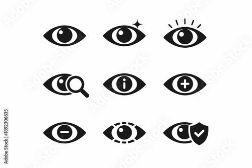 Set of eye icons with various expressions and functions