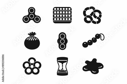 Assorted black silhouette fidget toys and stress relievers collection