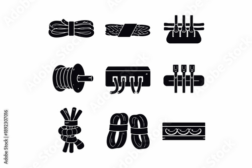 Collection of various rope and cable silhouettes in different arrangements