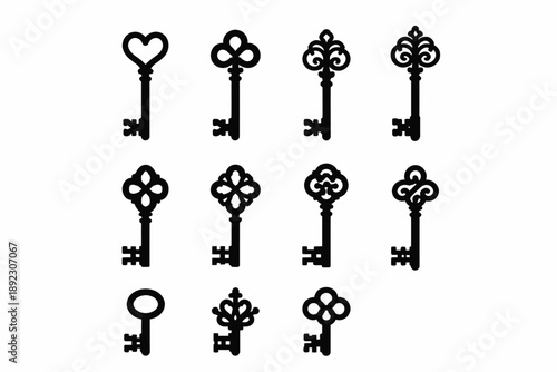 Collection of vintage skeleton keys in various ornate designs