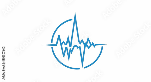 Blue Circular Heartbeat Pulse Waveform Icon Representing Health Monitoring and Medical Science