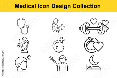 Health Monitoring, Fitness Care & Lifestyle Medical Line Icons Collection