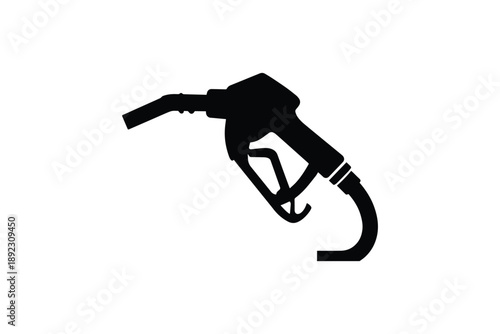 Gas station pump nozzle silhouette isolated on white background, black and white fuel dispenser