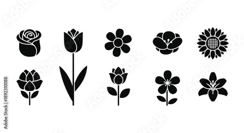Collection of different types of flower silhouettes