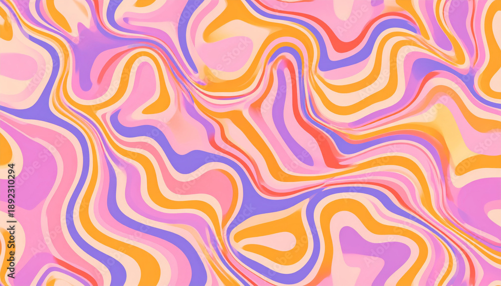 Obraz premium Abstract groovy retro background with orange and purple liquid swirl texture