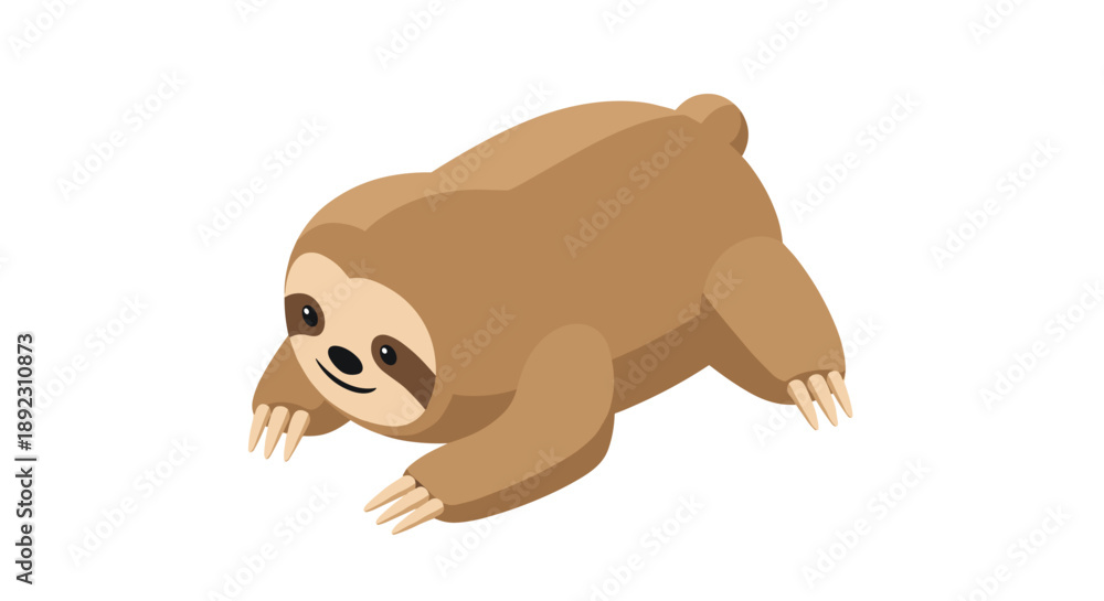 Fototapeta premium Cute lazy sloth toy illustration isolated on a white background, featuring a cartoon style with a playful and relaxed pose, perfect for childrens designs