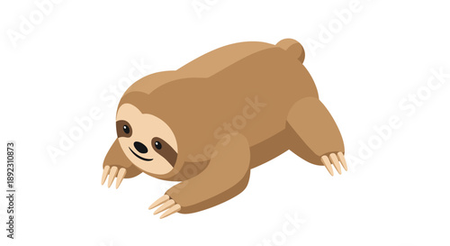 Cute lazy sloth toy illustration isolated on a white background, featuring a cartoon style with a playful and relaxed pose, perfect for childrens designs